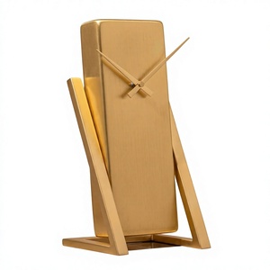 Minimalist Gold Metal <b>Desk</b> Clock Rectangle Analog Quartz Silent Non Ticking Office Home Decor - Product Image 2