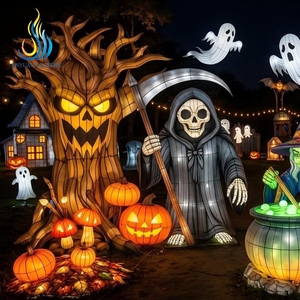 Lanterne géante d'Halloween pour l'extérieur, squelette de sorcière montant sur une balai, pour décorations de jardin - Product Image 4