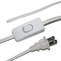 1.8M 18AWG Cordon d'alimentation blanc avec interrupteur Cordon de lampe avec interrupteur Câble de prise mâle à 2 broches
