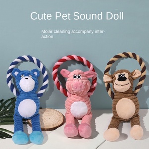 Giocattoli per Cani Interattivi: Orso Blu, Maialino Rosa, Scimmia Marrone, Peluche Sonoro con Corda da Tirare - Product Image 4