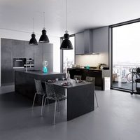 Îlot de cuisine moderne en bois massif de luxe et durable avec comptoir en marbre, finition stratifiée, robinet inclus, noir