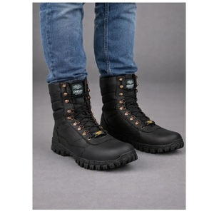 Bottes en cuir véritable noires à haute tige pour hommes, mode décontractée, à lacets, pour la marche en plein air, semelle antidérapante durable, confortables - Product Image 4