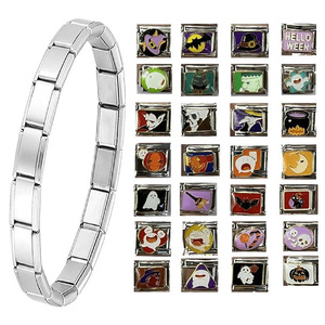 Pulsera Modular Italiana de la Serie Halloween, Cadena Desmontable y Ensamblable, Joyería de Regalo con Diseño de Dibujos Animados y Engaste de Bisel de 18K - Product Image 5