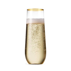 Lot de 48 flûtes à <span class=keywords><strong>champagne</strong></span> jetables en plastique sans pied, 9 oz, bord doré, plastique transparent incassable, <span class=keywords><strong>recyclable</strong></span> et sans BPA - Product Image 5