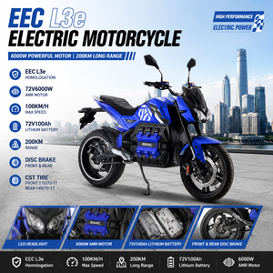 โรงงานผลิตมอเตอร์ไซค์ EEC L3e ความเร็ว 100 กม./ชม. แบตเตอรี่ 72V100Ah ระยะทางไกล รับผลิตแบบ OEM ODM สำหรับตลาด มอเตอร์ทรงพลัง - Product Image 1