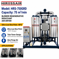 Sécheur d'air déshydratant 75m³/min à double tour avec souffleur, sécheur régénératif, point de rosée de -40 degrés Celsius pour usage industriel