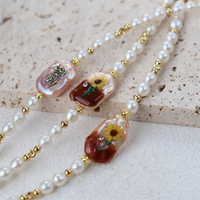 Bracelet en perles baroques tournesol peintes à la main pour femmes, bijoux en perles Edison peintes à l'huile, cadeau romantique vintage