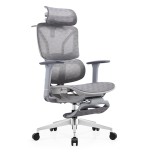 Fauteuil de Direction Ergonomique de Luxe Gris à Dossier Haut, Confortable et <span class=keywords><strong>Pivotant</strong></span>, pour Bureaux en Immeuble, avec Repose-Pieds et Appuie-Tête - Product Image 1