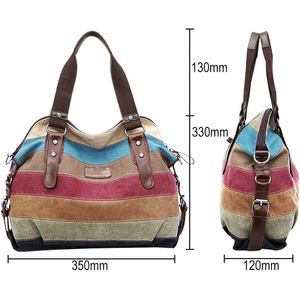 Colorful <b>Canvas</b> Messenger Bag Striped <b>Handbags</b> for Women Ladies - Product Image 5
