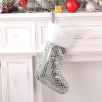 Chaussettes de Noël en polyester brodé de haute qualité avec sequins, grandes, moelleuses, en peluche, sac cadeau pour enfants, décoration suspendue pour sapin de Noël, vente en gros