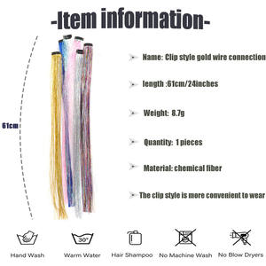 Extensions de cheveux synthétiques en fibre Kanekalon, couleur arc-en-ciel, 60 cm, lisses, à clipser, pour filles et enfants - Product Image 4
