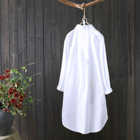 Nouvelle chemise en coton brodé respirant pour femme, style littéraire, mi-longue, ample et polyvalente, à manches longues, pour le printemps et l'automne