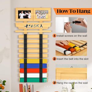 Karate Belt Display <b>Rack</b> Wall Mounted Solid Wood Martial Arts Belt Storage <b>Rack</b> With Name <b>Plate</b> And Photo Frames - Product Image 3