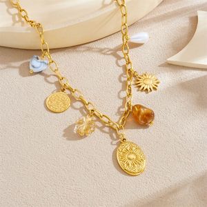 European American Style Retro Gold Plated Oval Sunflower Pendant Stainless Steel Chain Necklace Gift Jewelry - Product Image 2