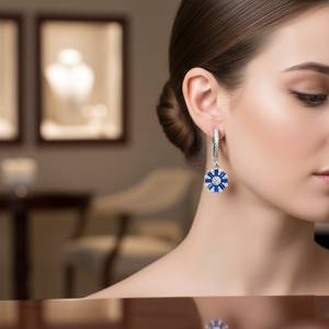 Sapphire Stone Flower Design 925 Sterling Silver Wholesale Turkish <b>Dangle</b> for Woman <b>Earring</b> - Product Image 3