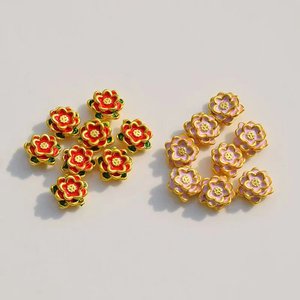 Cloisonne Flower Loose Beads Pink <b>Red</b> Lotus Zinc Alloy Sand Gold Plating DIY Jewelry Making <b>Materials</b> Spring 2024 - Product Image 1