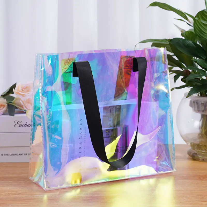 Colourful Dazzling Clear Luxury Shopping Bag Plastic Aluminum Foil Packing Bags Silver Resealable Transparent Poly Bag