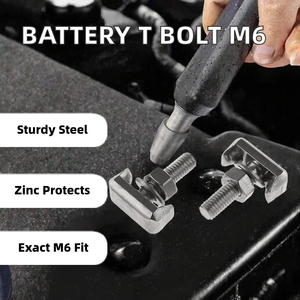 Câble de batterie à boulon en T avec écrou et rondelle, norme GB, acier M6, finition zinguée, longueur 28 mm pour borne de batterie - Product Image 2