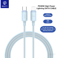 GULFY kabel Data USB-C ke Terang 30W-Mint biru ABS + nilon awet & modis panjang 1M untuk pengisian daya kecepatan tinggi