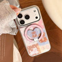 Coque de téléphone magnétique pour Apple 17 Pro Max, iPhone 16, iPhone 14, iPhone 13, iPhone 15, avec motif ours de dessin animé à changement de couleur et support magnétique