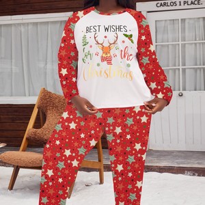 <span class=keywords><strong>Pigiama</strong></span> Grande Taglia SMOOTH Atmosfera Natalizia con Motivo Alce Nuovo Completo Autunnale con Maniche Lunghe e Pantaloni Cardigan - Product Image 3