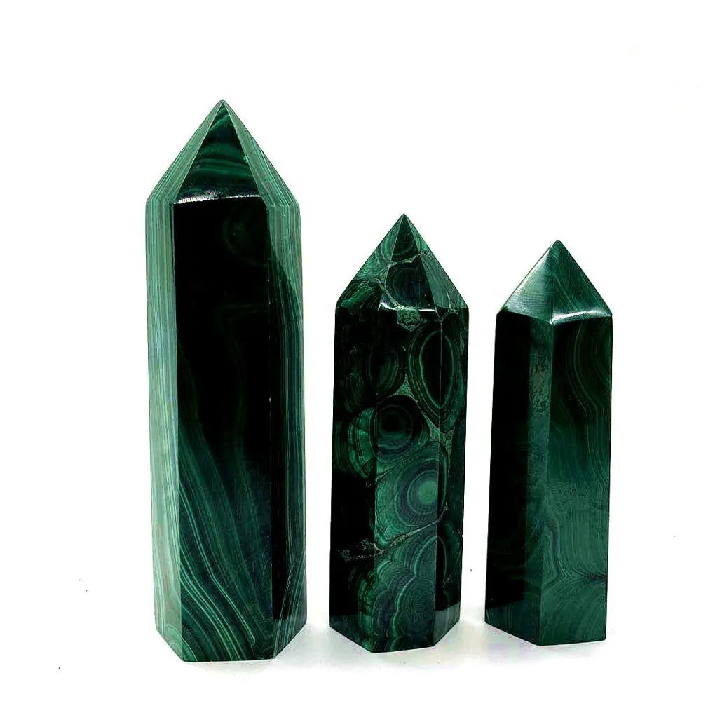 Reiki ponta de quartzo de cristal natural, varinhas verdes, obelisco para decoração