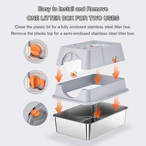 Caja de Arena para Gatos de Gran Capacidad, Ecológica, Cubierta de Acero Inoxidable, con Cierre Abatible de 180°, Bandeja de Borde Alto con Escalones y Pala - Product Image 4