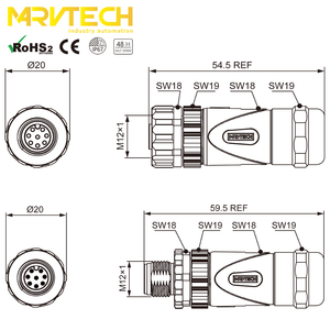 ขั้วต่อออปติคอล M12 แบบประกอบสนาม 8 ขา ตัวผู้ ตัวเมีย พร้อมชิลด์ป้องกัน สำหรับ Profinet Ethernet โลหะ 8 พิน สีเงิน IP67 สำหรับยานยนต์ IEC - Product Image 5