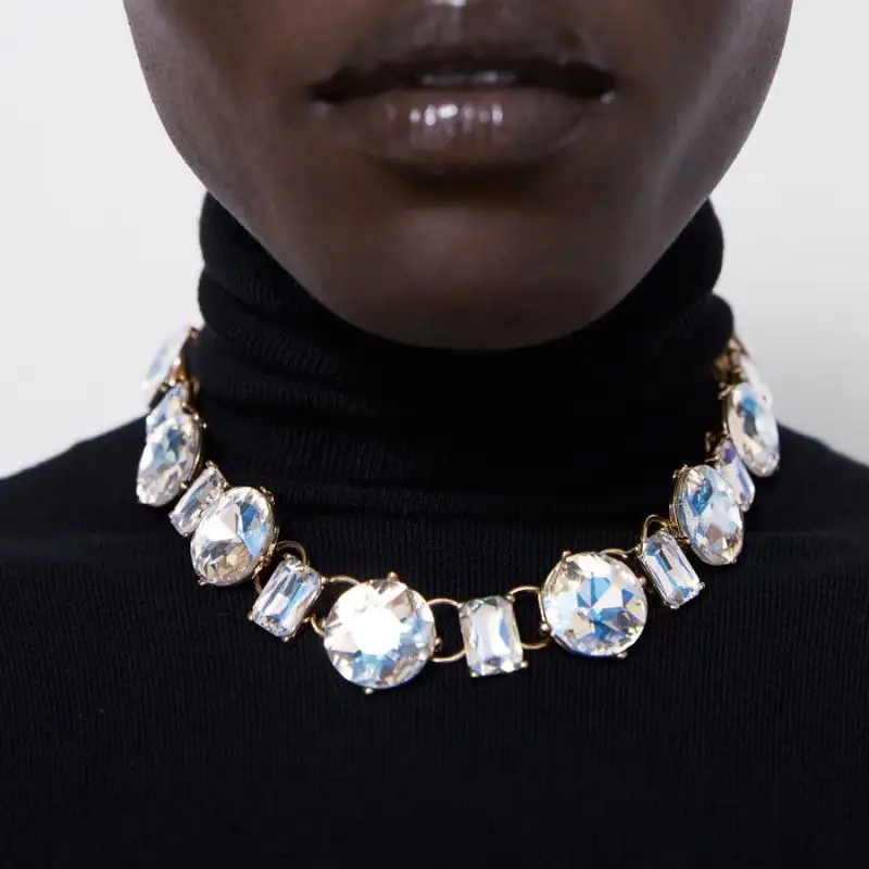 Fashion statement bib luxury tennis chunky crystal gemstone rhinestone choker necklace jewelry set