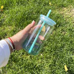 Custom logo 16oz BPA Free Ombre <b>Jelly</b> Glass Blank Sublimation <b>clear</b> Transparent Can Shaped Drinkware with Lid for Vinyl - Product Image 2