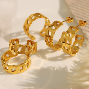 Pendientes de Aro Geométricos Chapados en Oro, Aleación de Zinc, Joyería de Moda para Mujer, Talla 7, No Ajustables - Product Image 1