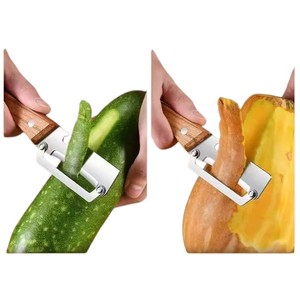 Éplucheur multifonctionnel manuel en acier inoxydable avec manche en bois, ouvre-bouteille, couteau, pour pommes de terre, légumes et courges d'<span class=keywords><strong>hiver</strong></span> - Product Image 3
