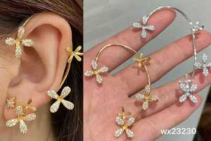 Boucles d'oreilles tendance pour femmes, plaquées or brillant, romantiques, AAA, autres pierres, cœur, design <span class=keywords><strong>grimpant</strong></span>, pour mariage, bijoux <span class=keywords><strong>de</strong></span> mariée - Product Image 4