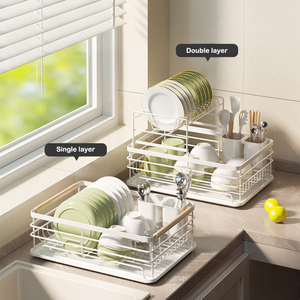 Escurridor <span class=keywords><strong>de</strong></span> Platos Metálico Moderno <span class=keywords><strong>de</strong></span> Dos Niveles, Organizador <span class=keywords><strong>de</strong></span> Encimera <span class=keywords><strong>de</strong></span> Cocina con Porta Cubiertos - Product Image 2