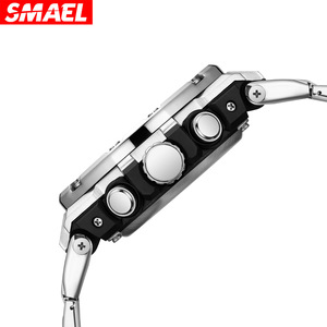 SMAEL Men Simple Waterproof Alarm <b>Clock</b> Multifunctional Silicone Band Stainless Steel Quartz Watch Luminous 8090 - Product Image 6