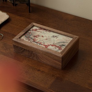 Caja de joyería de madera maciza con tapa abatible, bordado floral, estilo tradicional chino, forma rectangular - Product Image 3