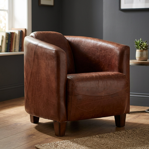 Vintage & Industrial Tufted Transitional Solid Wood & Genuine Leather <b>Living</b> <b>Room</b> Tub <b>Sofa</b> - Product Image 2