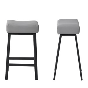 Juego de 2 taburetes de bar con patas de metal tapizadas en gris, asientos para barra de bar para uso doméstico en la cocina - Product Image 5