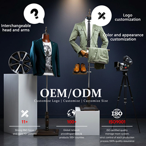 Manichino Marrone DELIANG per Esposizione Abbigliamento <span class=keywords><strong>Uomo</strong></span>, Mezzo Busto Maschile con Base Quadrata in Legno per Vetrine - Product Image 3