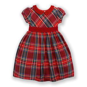 2025 на заказ, праздничное платье в клетку для девочек, детская бархатная одежда с коротким рукавом для девочек на осень и зиму, Рождественский однотонный узор - Product Image 1