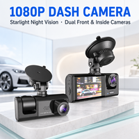 Caméra de tableau de bord double canal pour voiture 1080P HDR avec vision nocturne, caméra intérieure, ouverture F1.8, WiFi, enregistrement en boucle, DVR automobile