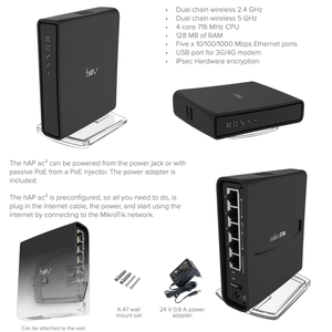 Mikrotik RBD52G-5HacD2HnD-TC HAP Ac Dual-concurrent 5G WiFi 2167Mbps 5 Gigabit <b>Ethernet</b> Ports <b>Wireless</b> Router with WEP and QoS - Product Image 4