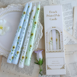 25cm Flower Printed <b>Long</b> Taper <b>Candles</b> European Style Smokeless Paraffin Wax Romantic Wedding Festival Home Ornament <b>Candles</b> - Product Image 2