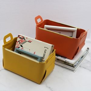 Fast 3-Day Shipping <b>Gold</b> Metal Trim PU Leather <b>Basket</b> Foldable <b>Storage</b> Bins for Home Organization for Laundry Use - Product Image 2
