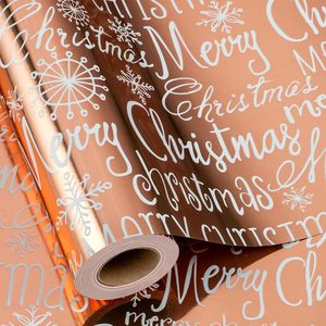 MAYPLUSS Foil Christmas <b>Wrapping</b> <b>Paper</b> 17 Inch X 33 Feet Rose Gold Script Snowflake Anti Curl Roll - Product Image 1