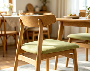 Chaise scandinave en bois avec siège rembourré vert, meubles modernes pour salon - Product Image 6