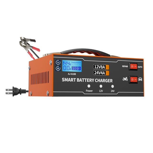6/8/12/14/16/24V Battery Charger Automotive Smart Car Battery Charger and Trickle Maintainer Fully Automatic with Cable Clamps