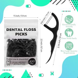 Fil dentaire biodégradable en PLA végétalien avec manche en bambou naturel noir, 50 pièces, pour usage domestique - Product Image 2