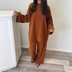 Damen Freizeit 2-Teiliges Set aus Cord-Polyester Einfarbig Rundhals Langarm Locker Sitzend - Product Image 4