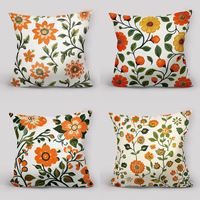 Housse de coussin à motif floral orange, housse de coussin décorative à motif de fleurs rétro, décoration bohème pour la maison